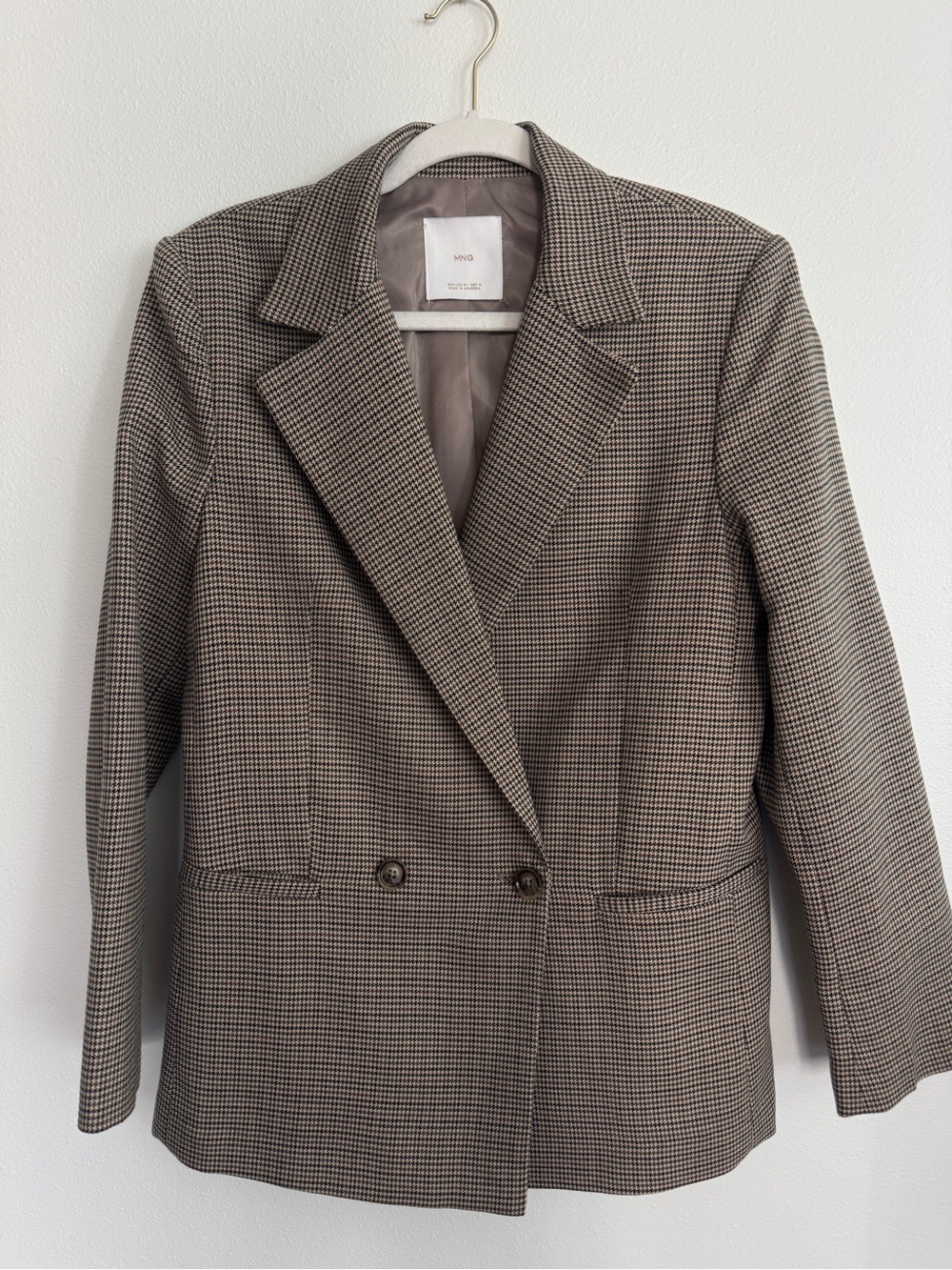 Mango Brown houndstooth Double-Breasted Blazer